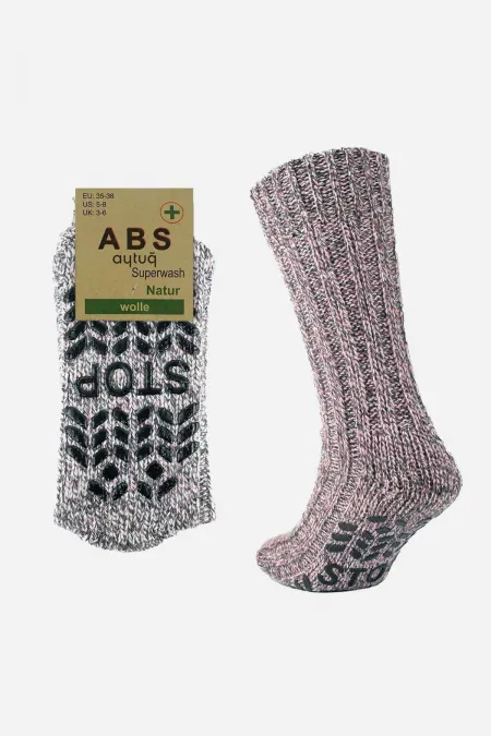 Chaussettes d'hiver roses en laine mérinos pour femmes, chaudes et isolantes, avec semelle antidérapante.