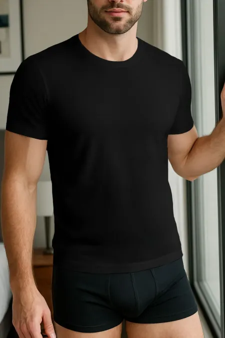 Mısırlı Pamuklu Bisiklet Yaka Regular Fit Fanila / T-Shirt Siyah Mısırlı Pamuklu Bisiklet Yaka Regular Fit Fanila / T-Shirt Siyah