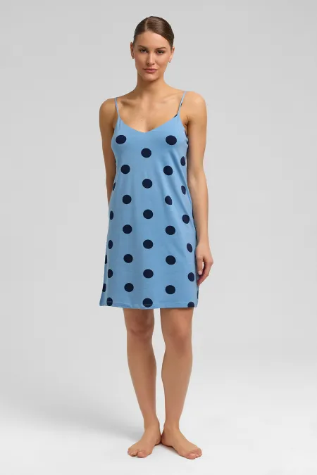 Chemise de nuit égyptienne en maille modal à bretelles, bleu ciel