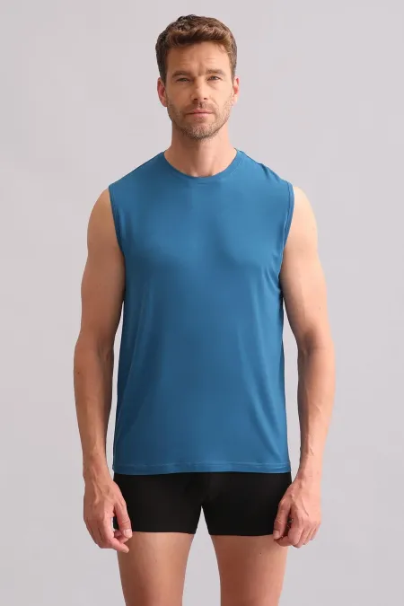 Mısırlı BAMBOO ZEUS Regular Fit Crew Neck Athletic Tank Top / T-Shirt Petrol Blue