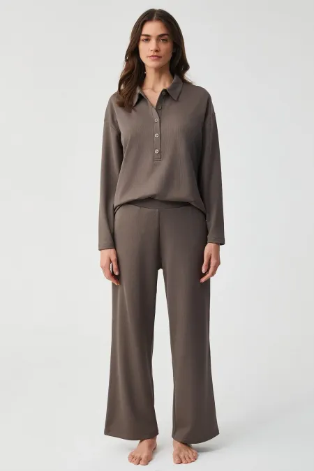 Mısırlı Kadın Pijama Takımı Kahverengi