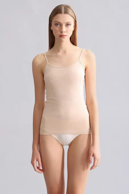 Modal By TENCEL SARAH Mısırlı Thin Strap Tank Top in Beige