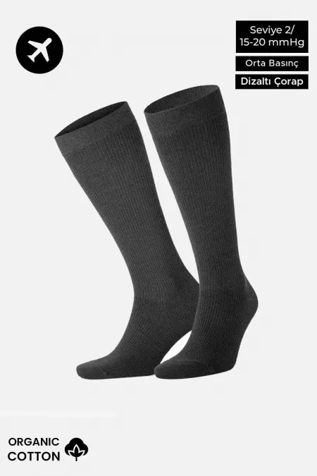 Chaussettes hautes unisexes en coton biologique égyptien, style aviateur, avec technologie de serrage spéciale, anthracite
