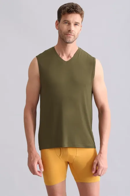 Mısırlı BAMBU ZEUS Regular Fit V Yaka Sporcu Atlet / T-Shirt Koyu Haki Mısırlı BAMBU ZEUS Regular Fit V Yaka Sporcu Atlet / T-Shirt Koyu Haki