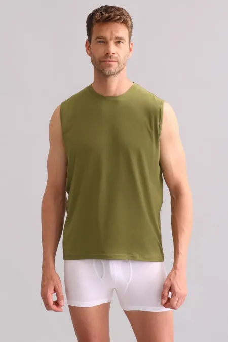 Mısırlı BAMBOO ZEUS Regular Fit Crew Neck Athletic Tank Top/T-Shirt Khaki Green