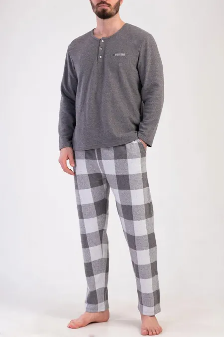Ensemble pyjama égyptien gris à manches longues en maille interlock pour homme