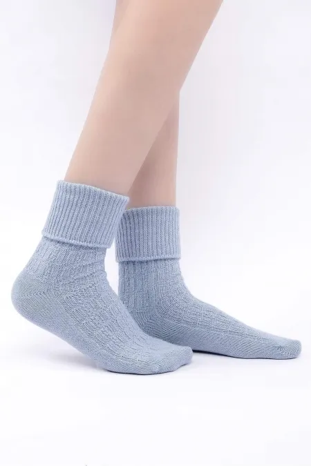 Chaussettes simples incurvées en laine de mouton pour femmes égyptiennes, bleues