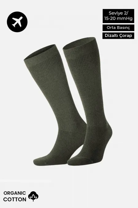 Chaussettes hautes unisexes en coton biologique égyptien, kaki, pour aviateur et pilote, avec technologie de serrage spéciale.