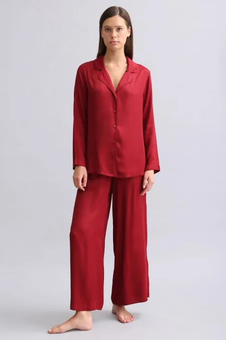 Mısırlı Kadın Bambu Pijama Takımı Bordo