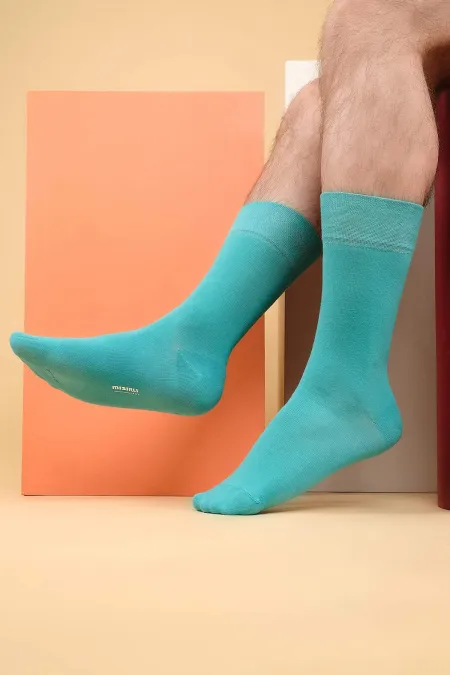 Chaussettes égyptiennes pour hommes, en coton biologique, à une seule chaussette, bleues