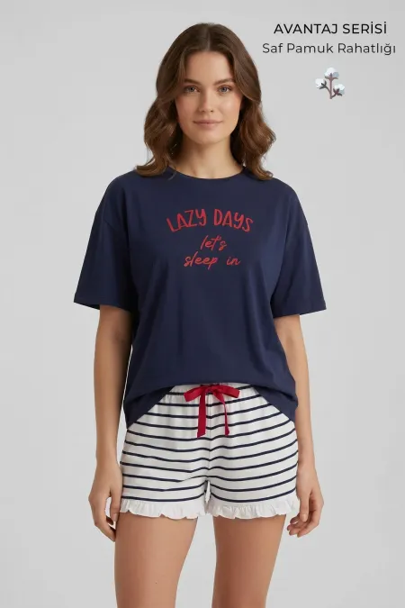 Egyptian Women's Printed Shorts Set Navy Blue Egyptian Women's Printed Shorts Set Navy Blue