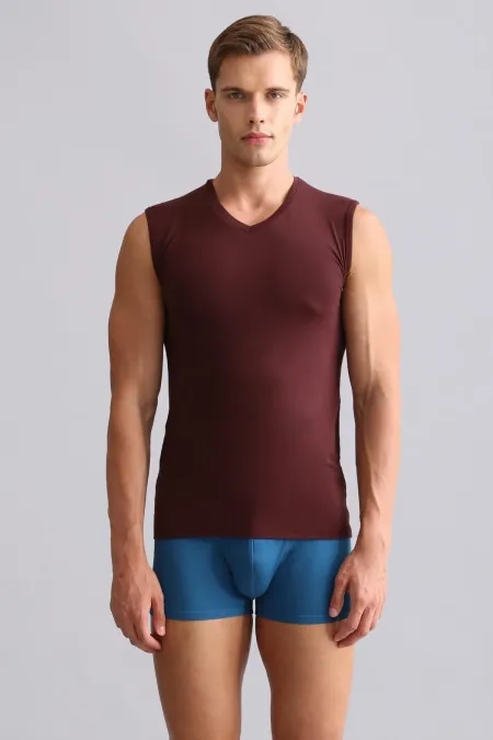 Mısırlı Modal By TENCEL HERCULES Slim Fit V Yaka Sporcu Atlet / T-Shirt Bordo