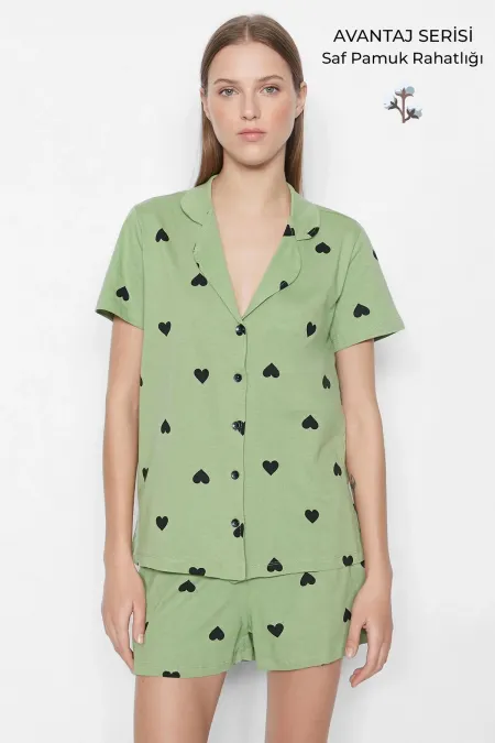 Ensemble chemise et short en coton pour femme, vert clair, style égyptien