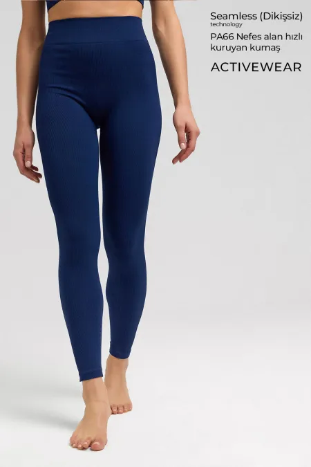 Leggings de sport sans coutures Cinzia pour femme, bleu marine
