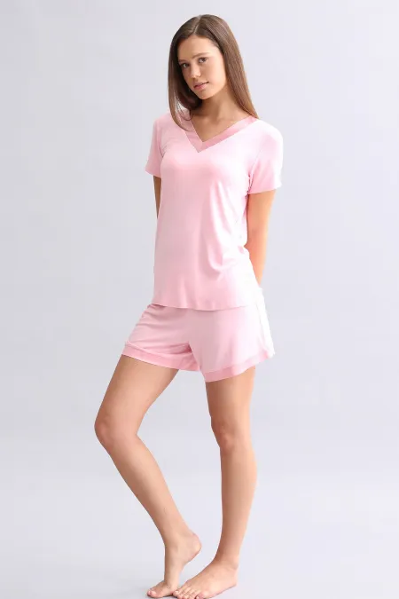 Ensemble T-shirt et short en satin rose pour femme, style égyptien