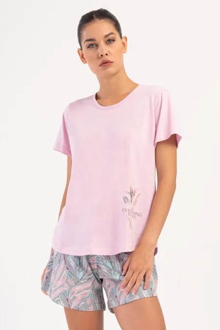 Mısırlı Kadın Pamuklu Büyük Beden Kısa Kol Şort Pijama Takımı Gül Kurusu