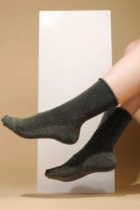 Chaussettes noires à paillettes en bambou pour femmes, style égyptien, taille élastique.