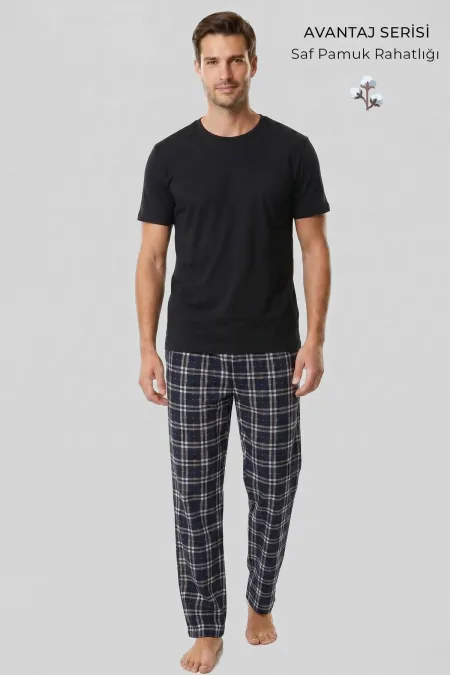 Mısırlı Erkek Pamuk Ekoseli Alt Pijama Saks