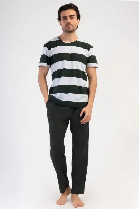 Ensemble pyjama égyptien pour homme en coton gris chiné à manches courtes