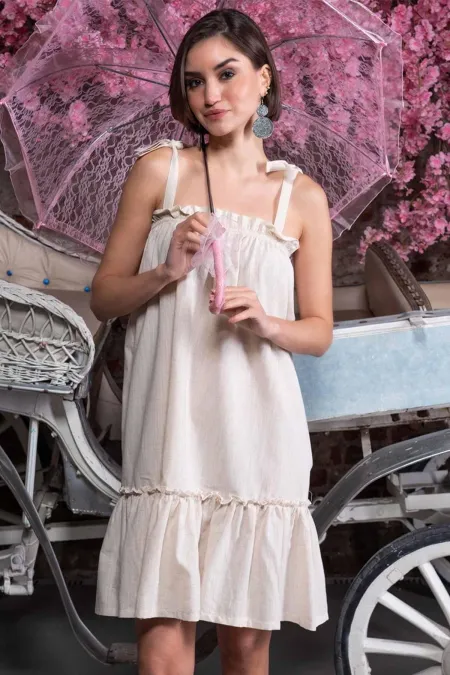 Mısırlı Women's Linen Tunic, Ecru