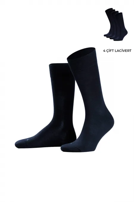 Men's Organic Cotton Winter Socks, 4 Pairs, Navy Blue