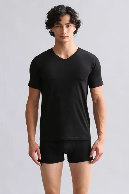 Mısırlı BAMBU HERCULES Slim Fit V Yaka Fanila / T-Shirt Siyah