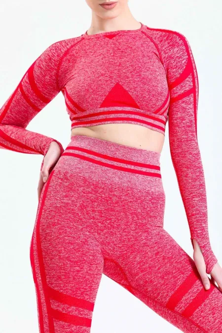 Mısırlı Kadın Kalça Toparlayıcı Çemberli Crop-Tayt Takım Kırmızı