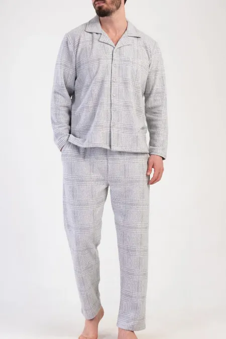 Ensemble pyjama/chemise à manches longues en interlock pour homme, gris clair, de style égyptien