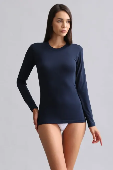 Mısırlı Modal By TENCEL BRITT Crew Neck Long Sleeve Undershirt / Sweatshirt Navy Blue