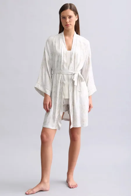 Mısırlı Kadın Saten Kısa Sabahlık Gri