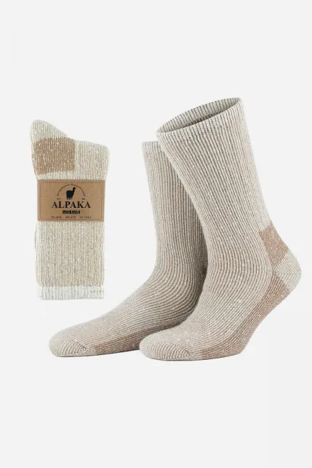 Chaussettes d'hiver unisexes en laine éponge d'alpaga égyptienne, écru/beige