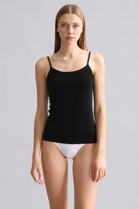 Modal By TENCEL SARAH Mısırlı Thin Strap Tank Top Black