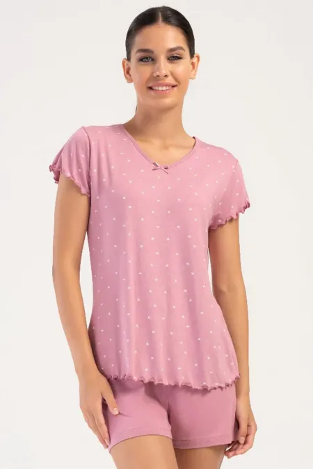 Mısırlı Kadın Viskon Kısa Kollu Şort Pijama Takımı Pembe