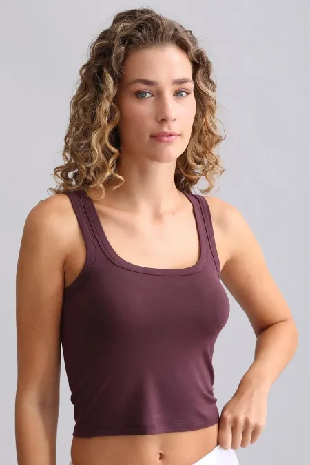 Mısırlı Modal By TENCEL U HELEN Kalın Askılı Crop / T-Shirt Mor