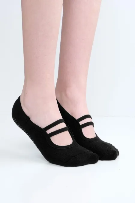 Mısırlı Women's Non-Slip 2 Pairs Elastic Top Pilates and Yoga Socks Black