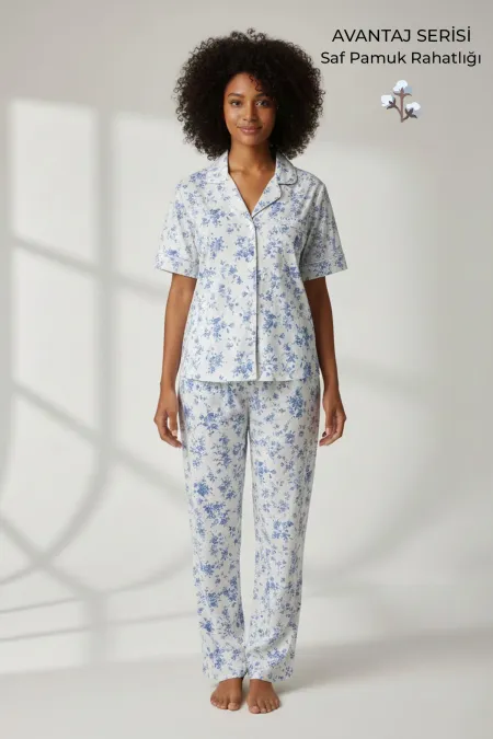 Pamuklu Kısa Kollu Tişört Pantolon Takım Beyaz