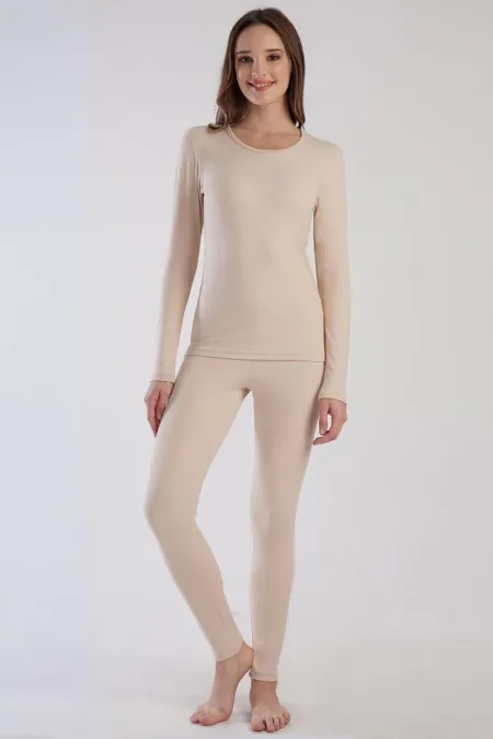 Ensemble de sous-vêtements thermiques à manches longues pour femme égyptienne (haut et bas), écru