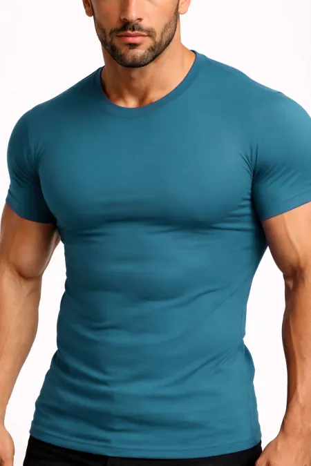 Mısırlı ORGANIC Pamuklu HERCULES Slim Fit Bisiklet Yaka Fanila / T-Shirt Petrol