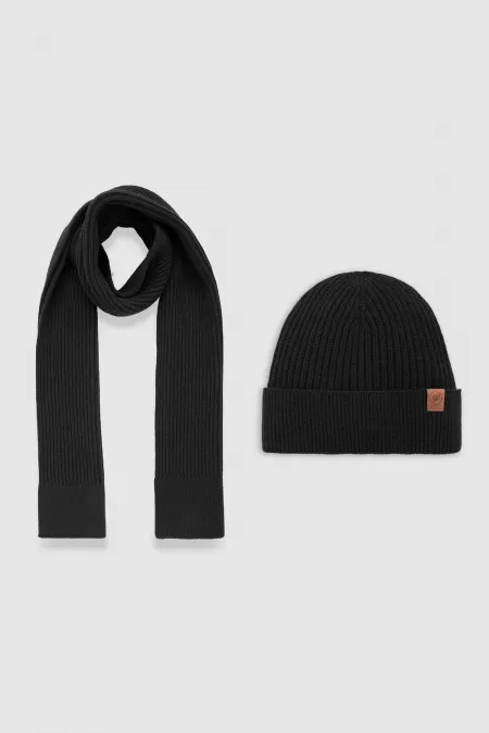 Mısırlı Unisex Wool Scarf and Beanie Set - Roseluis Black