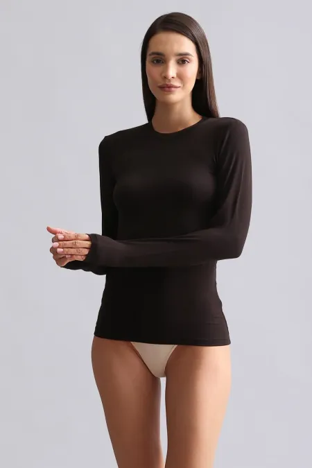 Mısırlı Modal By TENCEL BRITT Crew Neck Long Sleeve Undershirt / Sweatshirt Brown