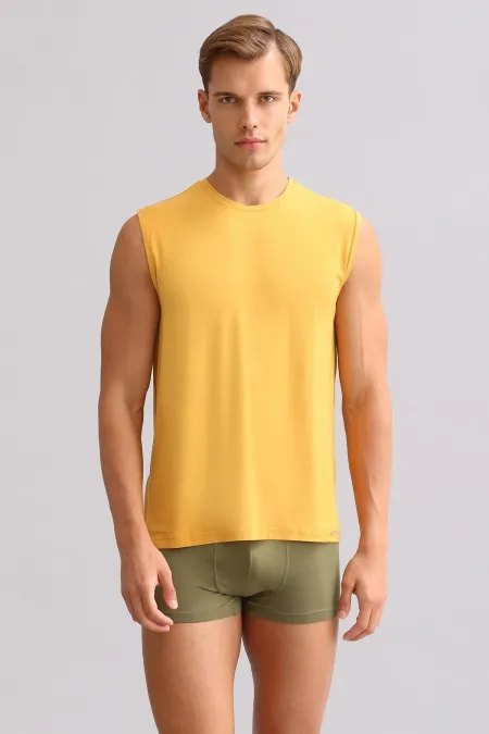 Mısırlı ORGANIC Pamuklu ZEUS LUXURY Regular Fit Bisiklet Yaka Sporcu Atlet / T-Shirt Hardal