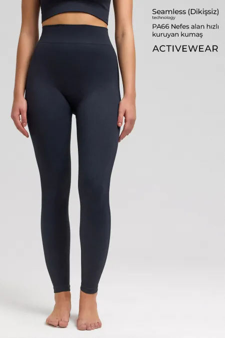 Leggings côtelés sans coutures Carlotta pour femme, couleur anthracite
