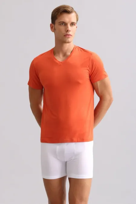 Mısırlı BAMBOO ZEUS LUXURY Regular Fit V-Neck Undershirt/T-Shirt Rust Red