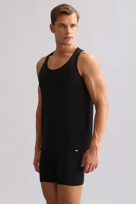Mısırlı BAMBOO ZEUS LUXURY Regular Fit Basic Tank Top Black