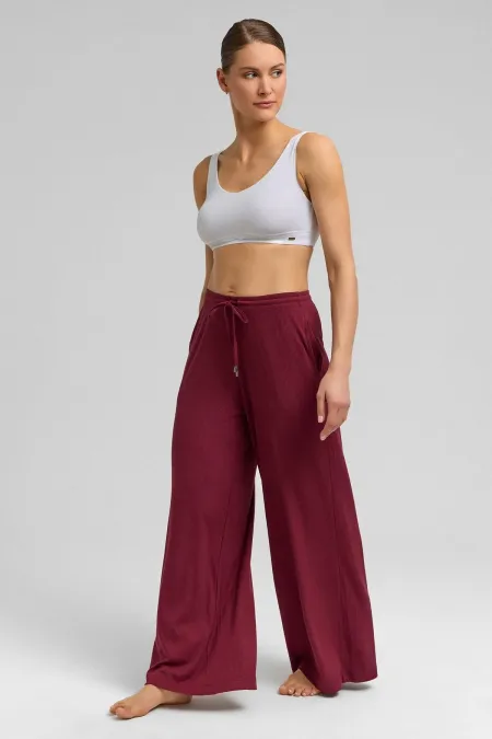 Mısırlı Women's Corset-Style Draped Trousers, Burgundy