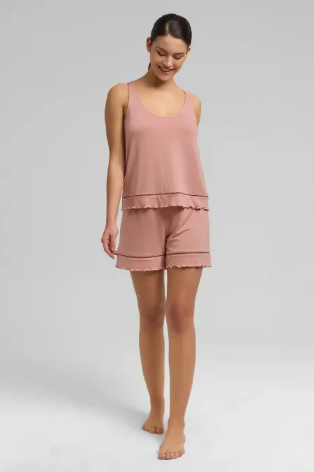 Ensemble short et short à bretelles en maille pour femme égyptienne, couleur saumon