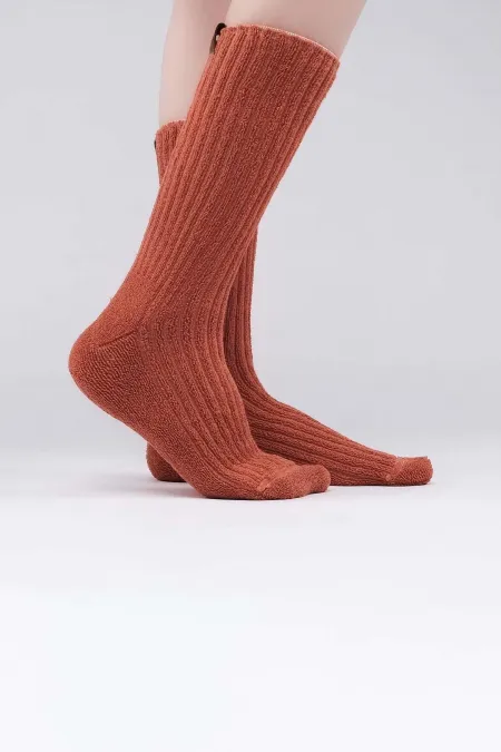 Chaussettes simples en coton éponge égyptien pour femmes, couleur tuile