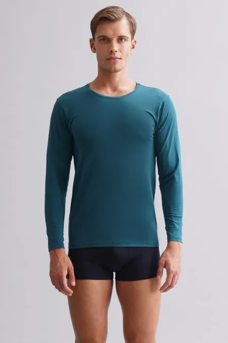 Mısırlı Modal By TENCEL HERCULES Slim Fit Bisiklet Yaka Uzun Kollu Fanila / T-Shirt Fit Green