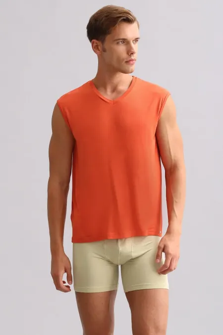 Mısırlı BAMBOO ZEUS LUXURY Regular Fit V-Neck Athletic Tank Top/T-Shirt Rust Red