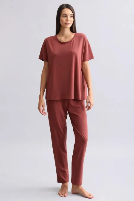 Mısırlı Kadın Bambu Pijama Alt Bordo